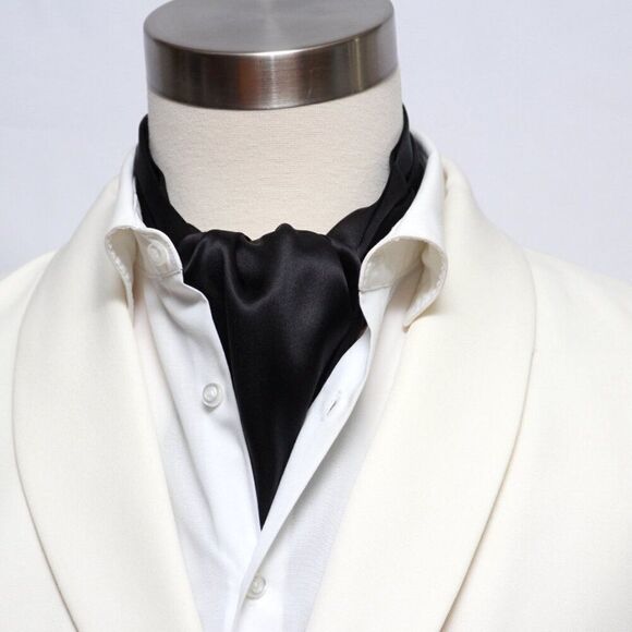 Silk Men's Cravat Ascot Gift Box A218 gift for‎ him Black NWT - Picture 2 of 7